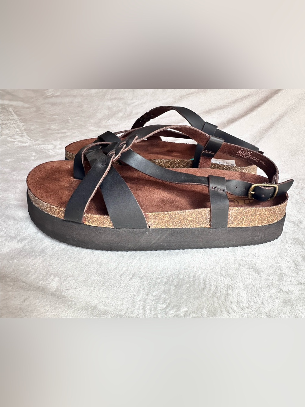 White Mountain Black Strappy Cork-Style Platform Sandals